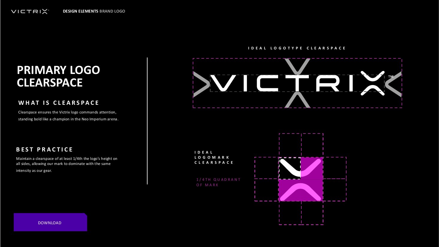 Victrix, logotype and clearspace system
